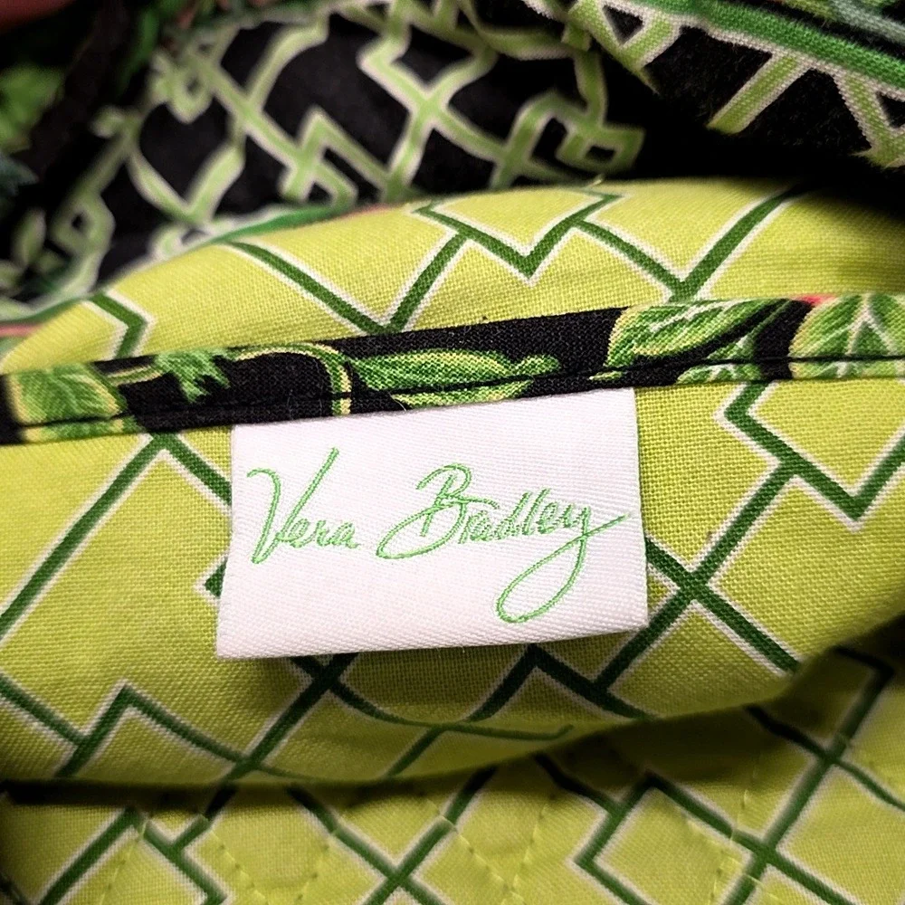 Vera Bradley Tote Bag Black Green Botanical Floral Quilted Purse w/Hanging Pouch